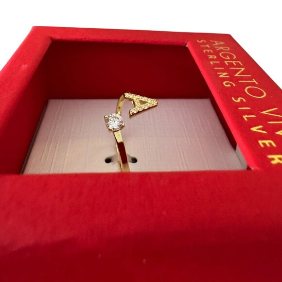 Argento Vivo Gold Plated Sterling Silver “A” Initial Ring – Adjustable CZ Accent - Picture 2 of 3